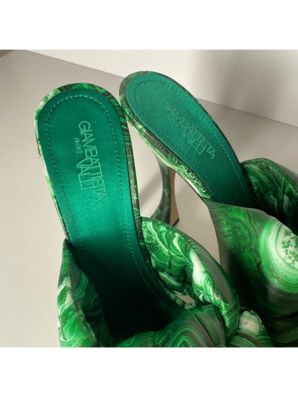 GIAMBATTISTA VALLI Maxi Green Marble Knot Mules Women's Heel Sandals Size 41 - Picture 6 of 13